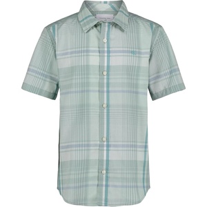 Calvin Klein Boys’ Short Sleeve Woven Button-Down Shirt(Surf Green Plaid)