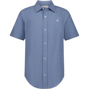 Calvin Klein Boys’ Short Sleeve Woven Button-Down Shirt(Textured Stripe Infinity)
