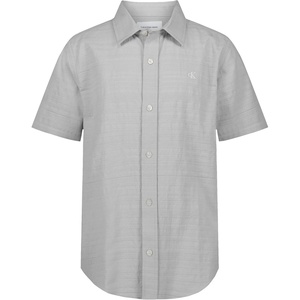 Calvin Klein Boys’ Short Sleeve Woven Button-Down Shirt(Textured Stripe Microchip)