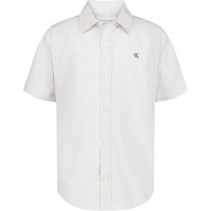 Calvin Klein Boys’ Short Sleeve Woven Button-Down Shirt(White Mini Stripe)