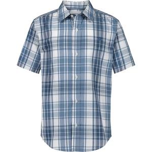 Calvin Klein Boys’ Short Sleeve Woven Button-Down Shirt(White-blue Washout Plaid)