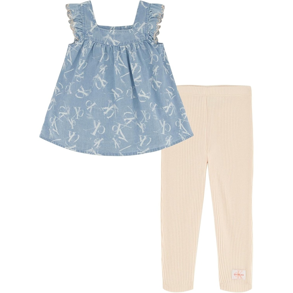 image:imageCalvin Klein Baby Girls 2piece Set Top and Capri LeggingsLight Wash  Scallop