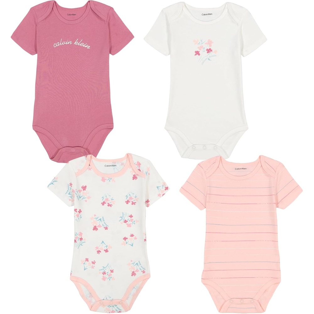 image:imageCalvin Klein Baby Girls 4pack Short Sleeve Onesies BodysuitsCashmere RoseEgretGossamer Pink