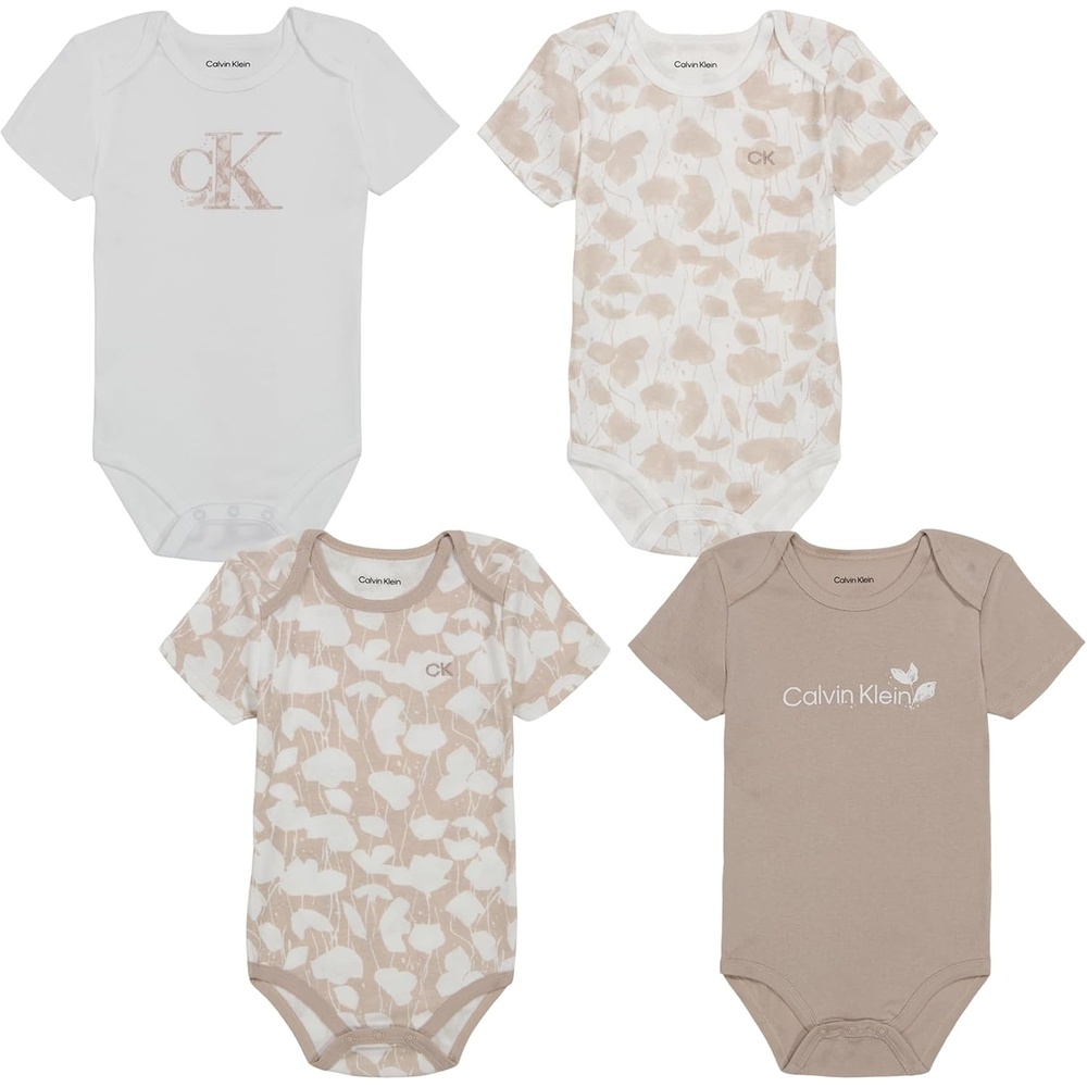 image:imageCalvin Klein Baby Girls 4pack Short Sleeve Onesies BodysuitsEgret  Mushroom