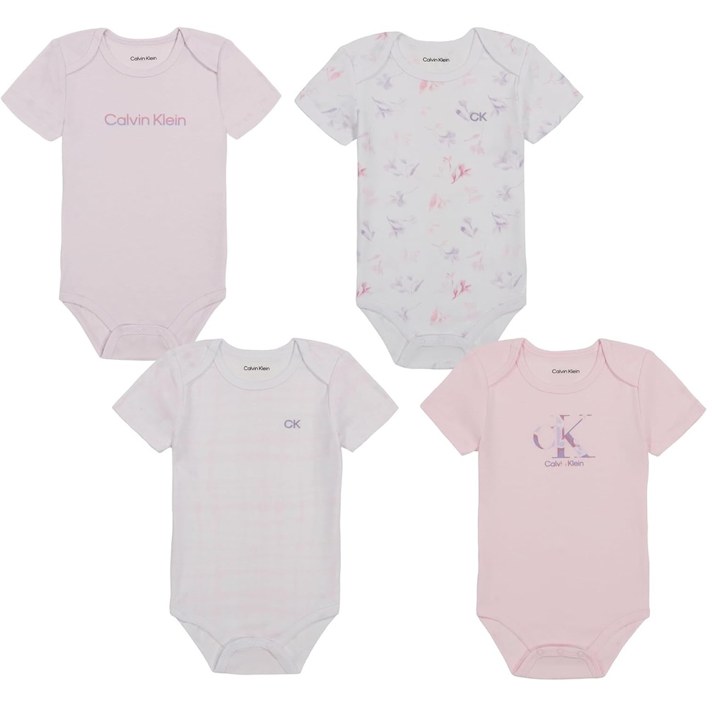 image:imageCalvin Klein Baby Girls 4pack Short Sleeve Onesies BodysuitsPink  White