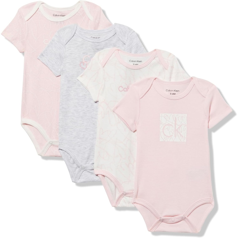 image:imageCalvin Klein Baby Girls 4pack Short Sleeve Onesies BodysuitsSilver HeatherShrinking VioletPale Lilac