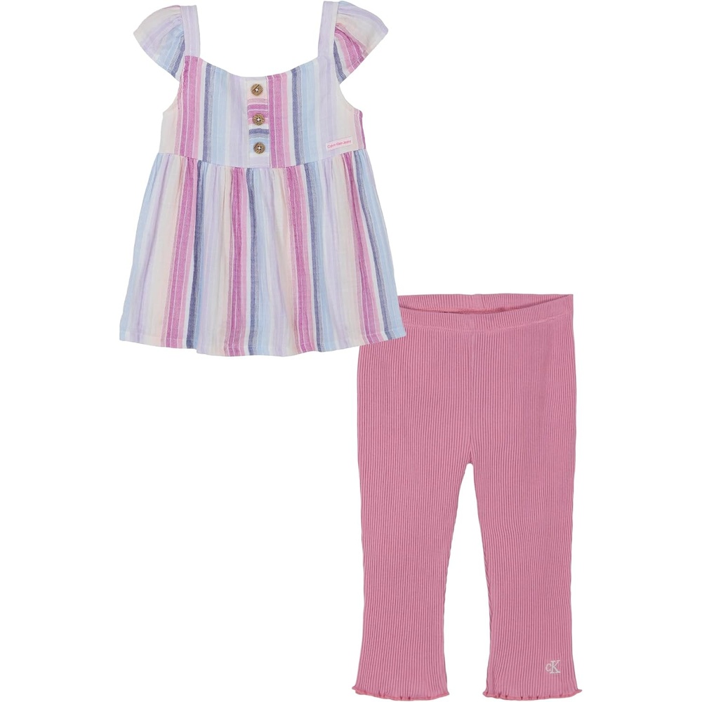 image:imageCalvin Klein Girls 2piece Set Tunic Shirt With LeggingsStripe Pink