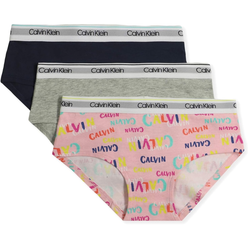 image:imageCalvin Klein Girls 3Pack Hipster Little KidsBig KidsCk Chalk PinkHeather GreyMood Indigo