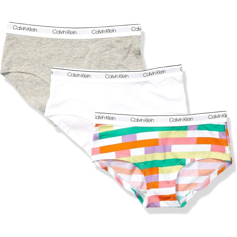image:imageCalvin Klein Girls 3Pack Hipster Little KidsBig KidsCk Fragment PrintWhiteHeather Grey