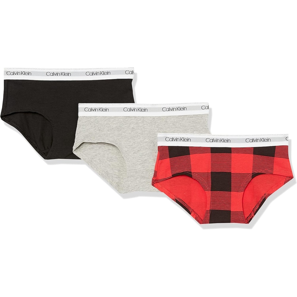 image:imageCalvin Klein Girls 3Pack Hipster Little KidsBig KidsHeather GreyRed BuffaloBlack