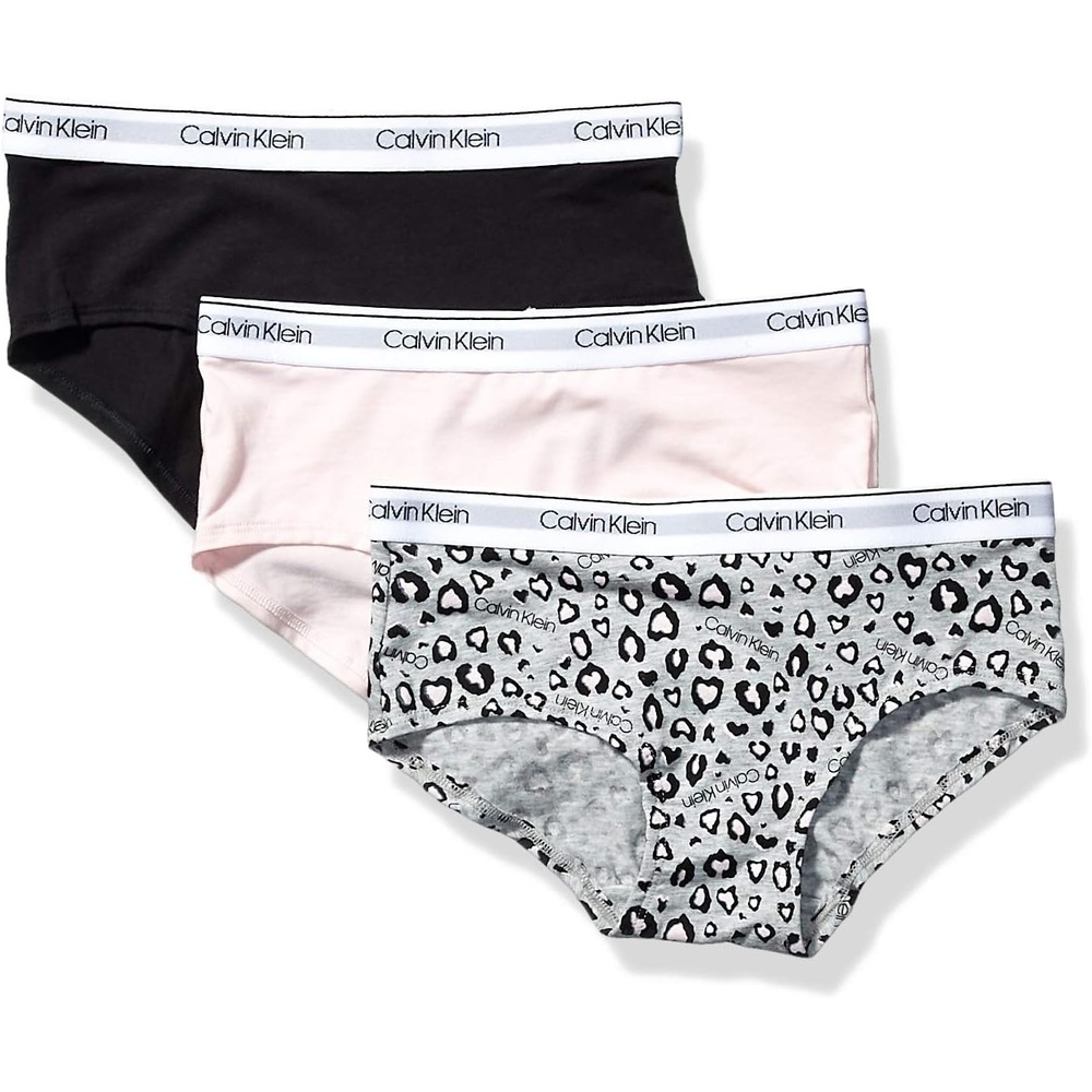 image:imageCalvin Klein Girls 3Pack Hipster Little KidsBig KidsLeo HeatherCrystal PinkBlack