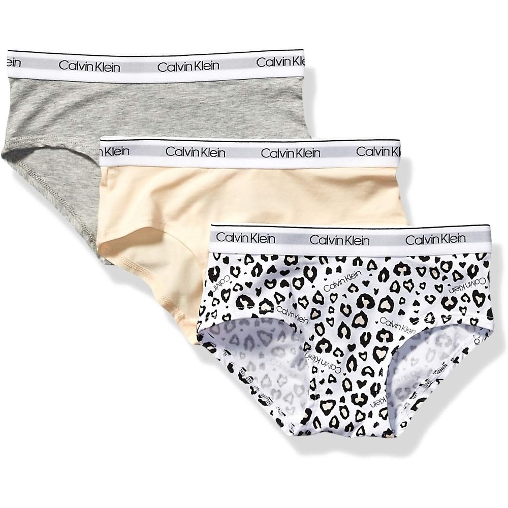 image:imageCalvin Klein Girls 3Pack Hipster Little KidsBig KidsLeoNudeHeather Grey