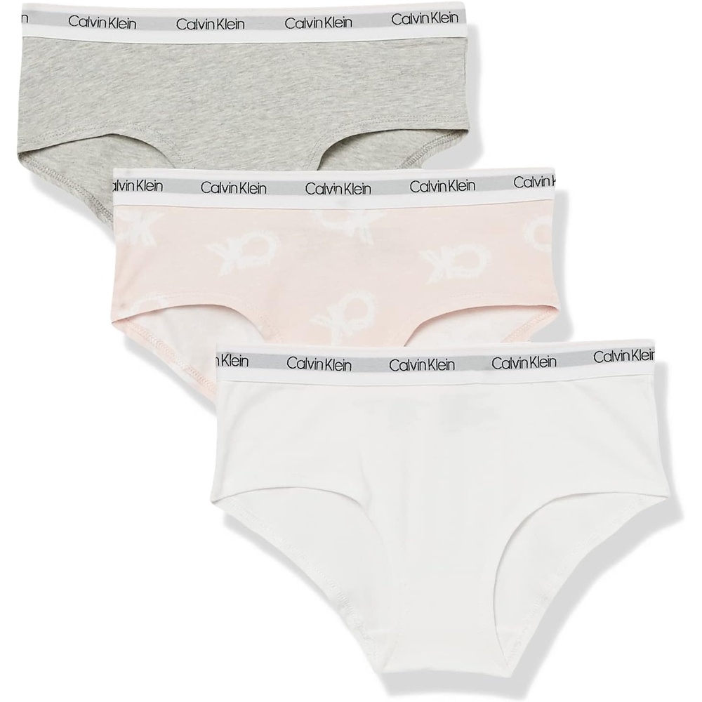 image:imageCalvin Klein Girls 3Pack Hipster Little KidsBig KidsPink Logo TiedyeHeather GreyWhite