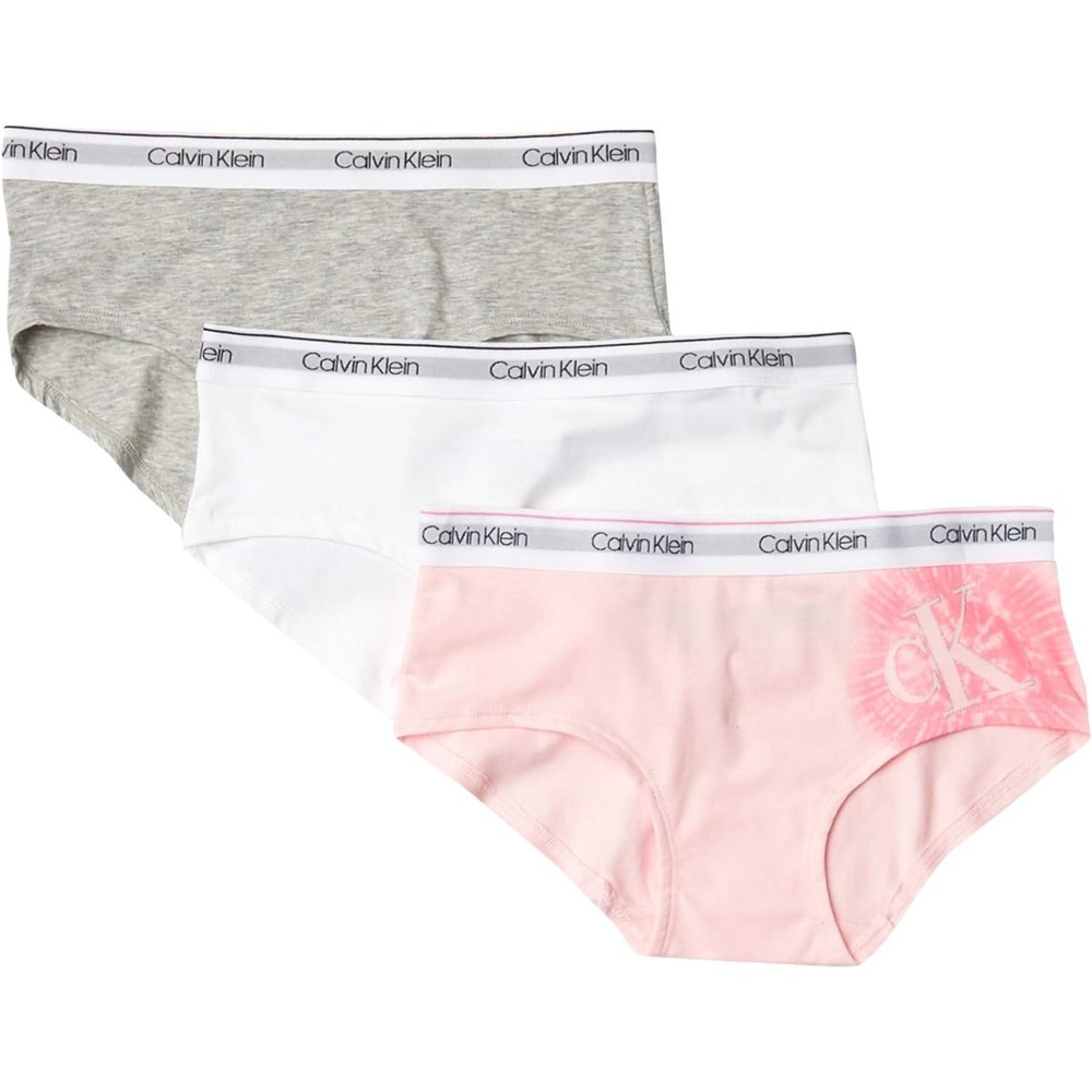 image:imageCalvin Klein Girls 3Pack Hipster Little KidsBig KidsWhiteHeather GreyStrawberry Tiedye