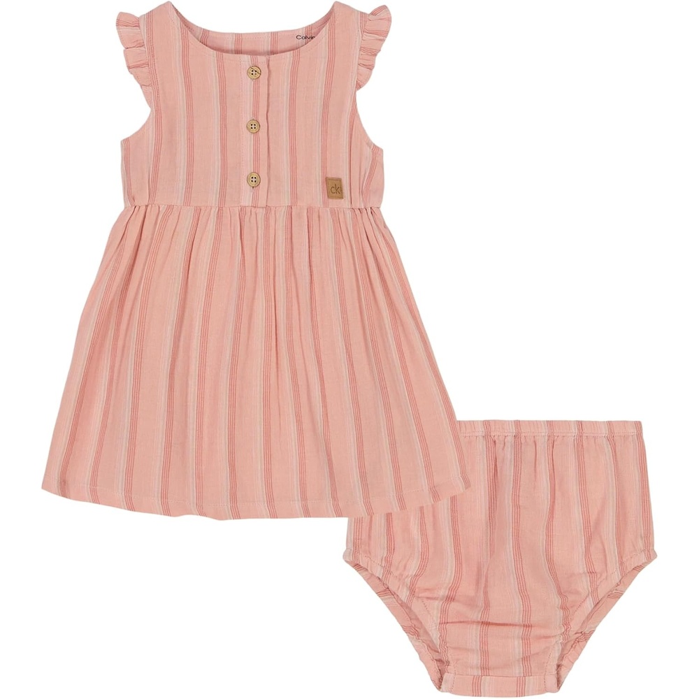 image:imageCalvin Klein Girls Calvin Klein Woven Dress with Diaper CoverBon Pink Stripes