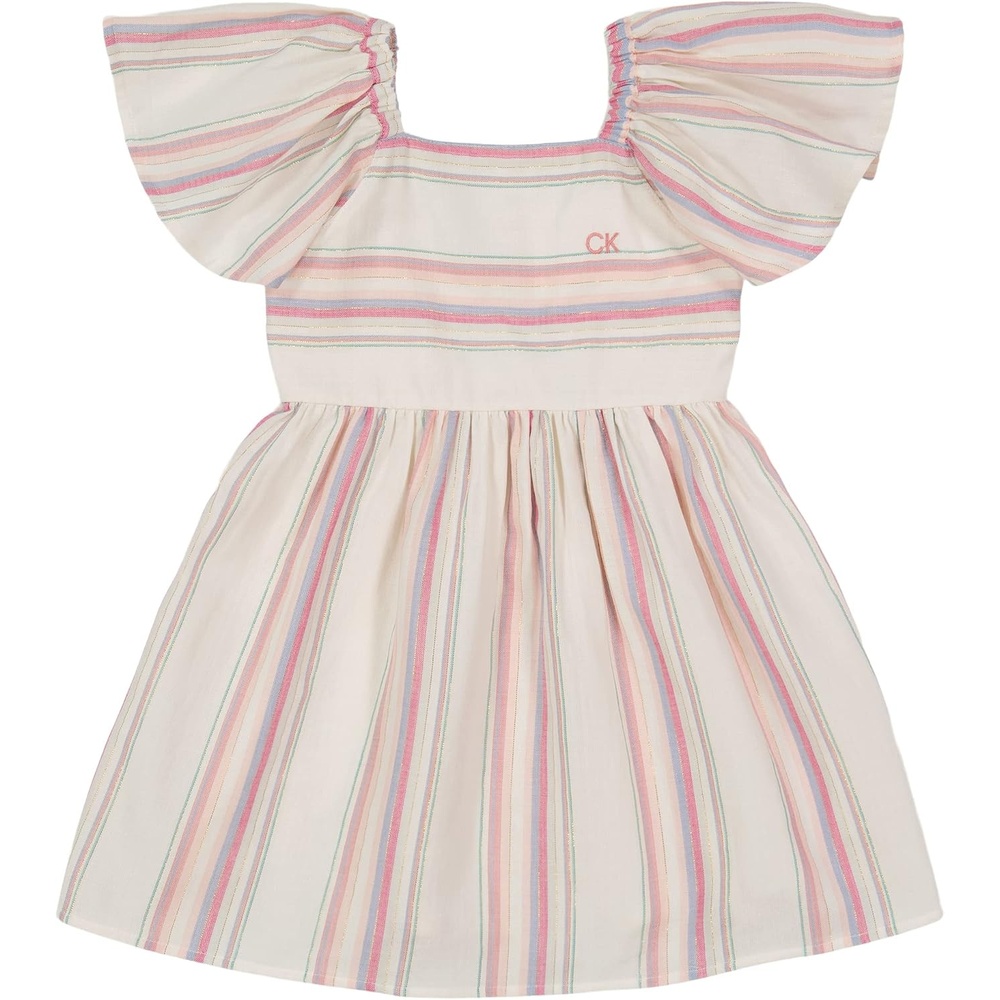 image:imageCalvin Klein Girls Calvin Klein Woven Dress with Diaper CoverEgretStripe