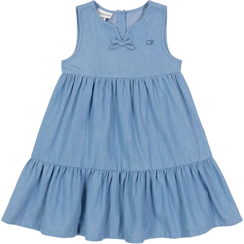 image:imageCalvin Klein Girls Calvin Klein Woven Dress with Diaper CoverLight Wash