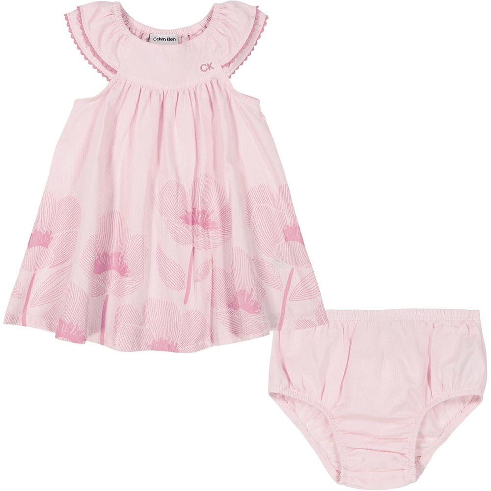 image:imageCalvin Klein Girls Calvin Klein Woven Dress with Diaper CoverPink