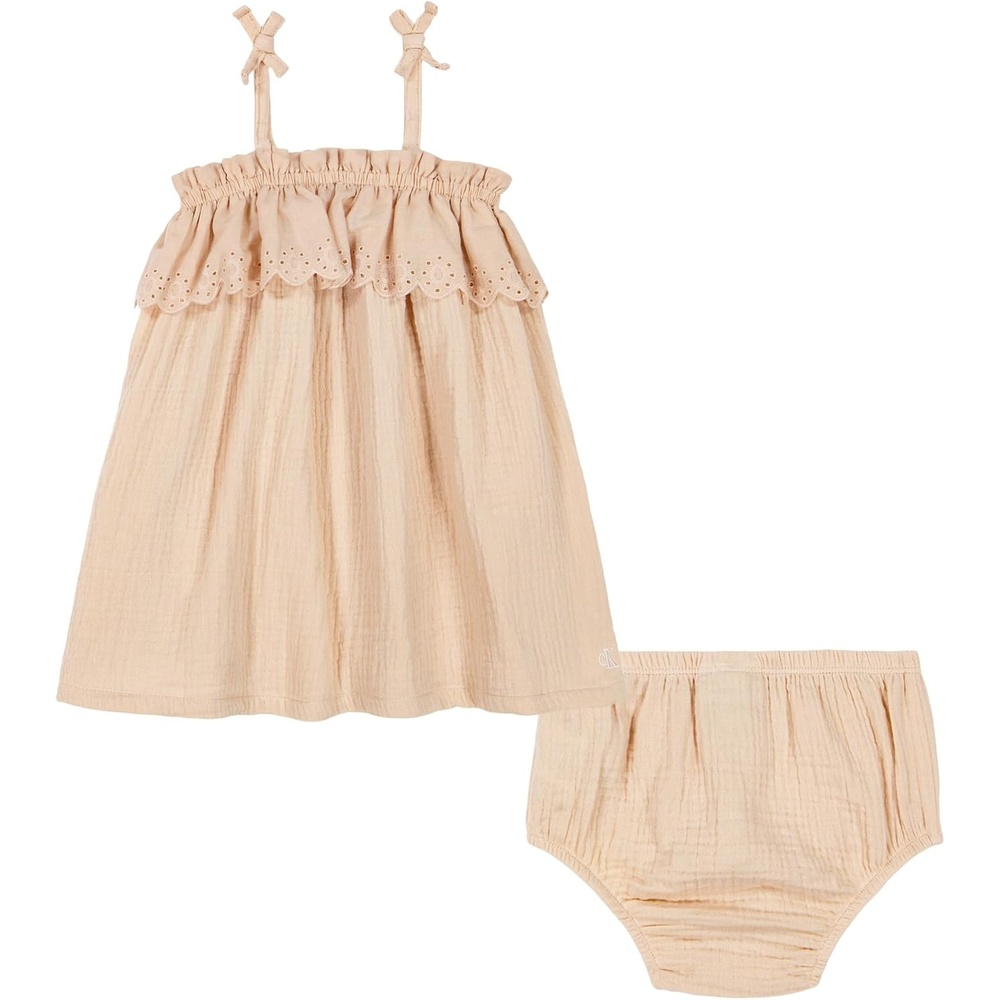 image:imageCalvin Klein Girls Calvin Klein Woven Dress with Diaper CoverPutty