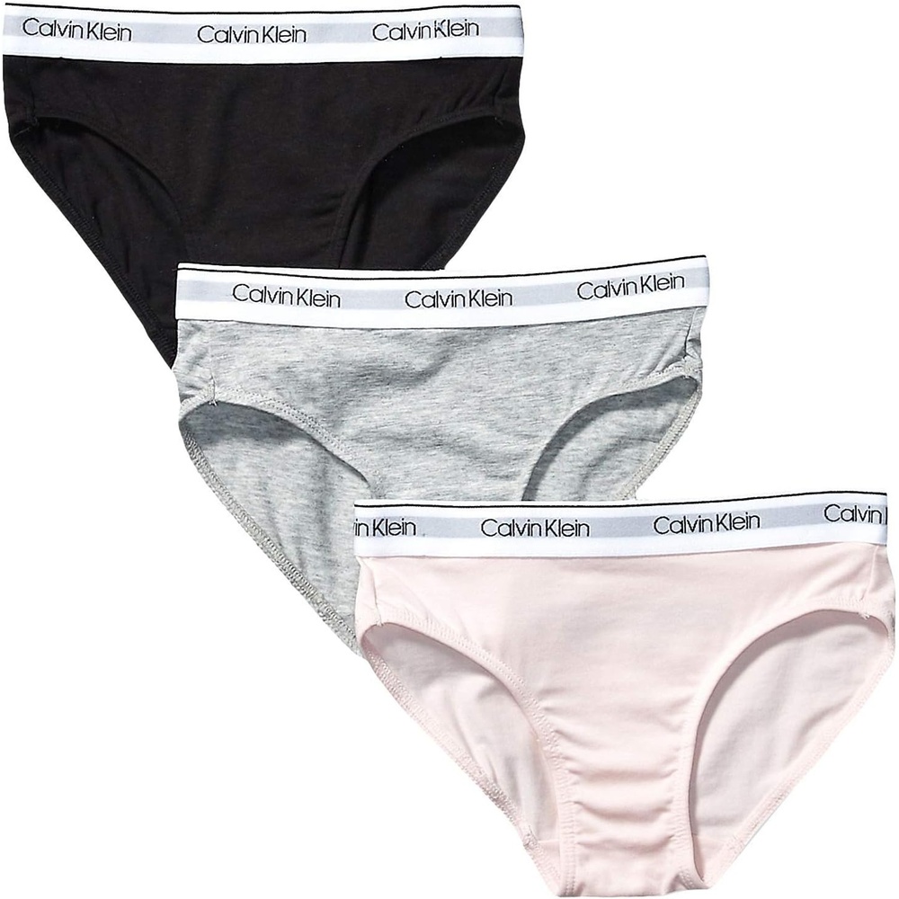 image:imageCalvin Klein Girls Modern Cotton Bikini PantyBlackCrystal PinkHeather Grey