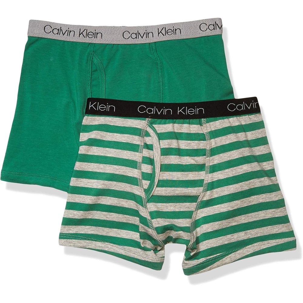 image:imageCalvin Klein Kids Boys Modern Cotton Boxer Brief Underwear 2Pack2 Pack  Pine Green  Green Heather Rugby