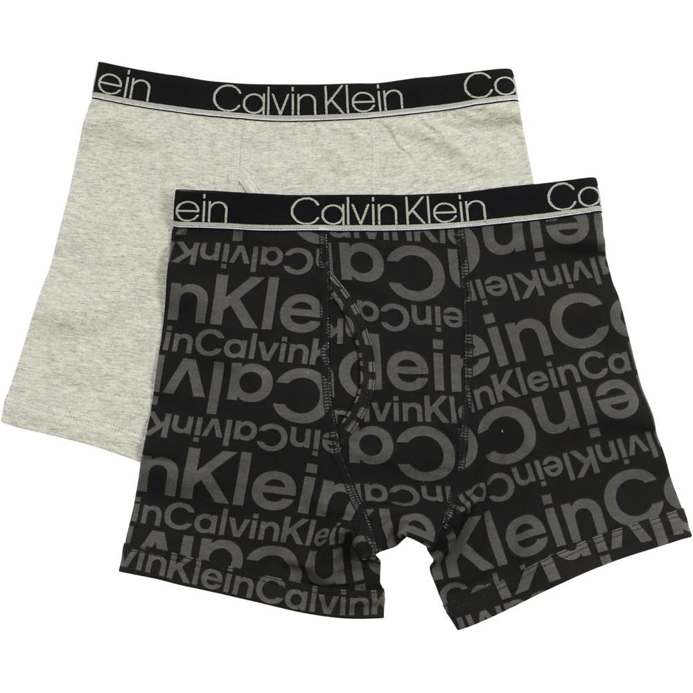 image:imageCalvin Klein Kids Boys Modern Cotton Boxer Brief Underwear 2PackBlack Ck LogoHeather Grey