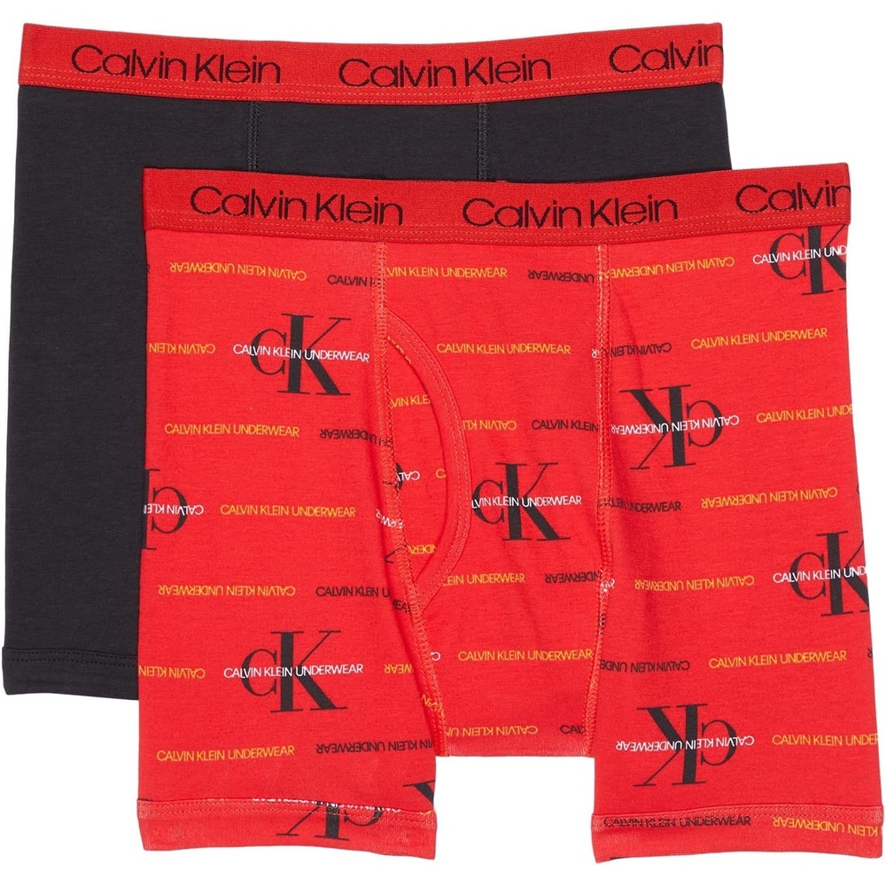 image:imageCalvin Klein Kids Boys Modern Cotton Boxer Brief Underwear 2PackBlackRed Monogram Logo