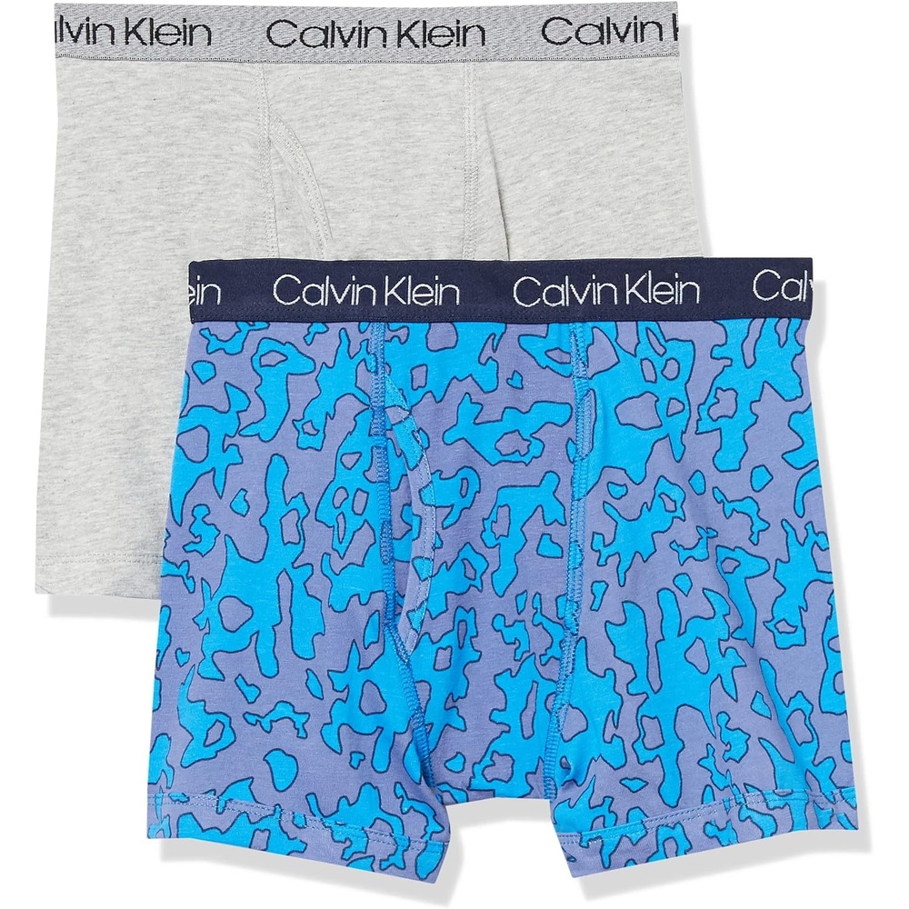 image:imageCalvin Klein Kids Boys Modern Cotton Boxer Brief Underwear 2PackBlue Outline CamoHeather Grey