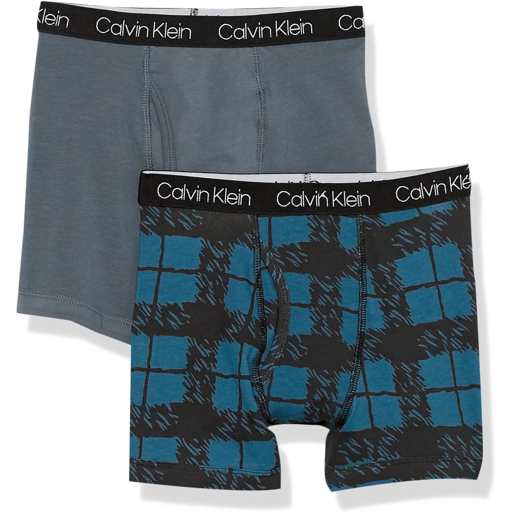 image:imageCalvin Klein Kids Boys Modern Cotton Boxer Brief Underwear 2PackBlue PlaidDarkslate