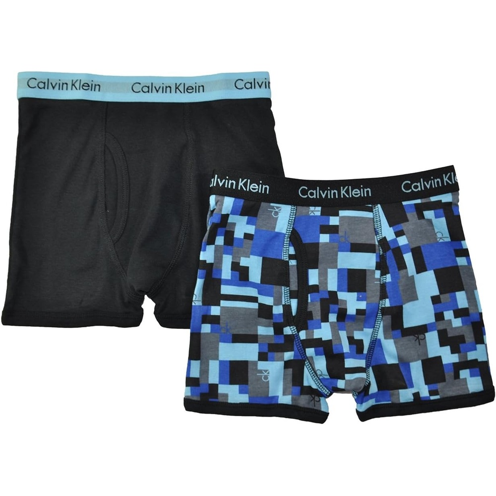 image:imageCalvin Klein Kids Boys Modern Cotton Boxer Brief Underwear 2PackBlue PrintBlack