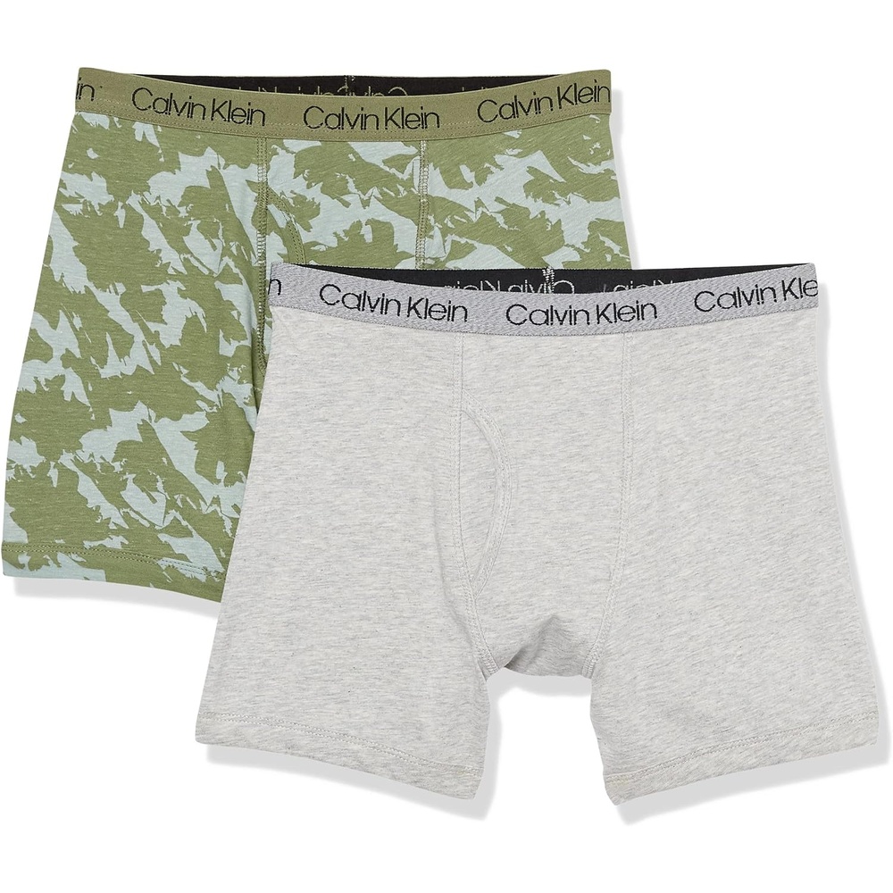 image:imageCalvin Klein Kids Boys Modern Cotton Boxer Brief Underwear 2PackHeather GreyOlivine Splatter Camo