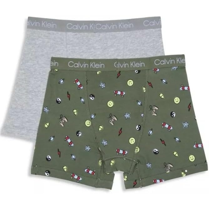 image:imageCalvin Klein Kids Boys Modern Cotton Boxer Brief Underwear 2PackIcons OlivineHeather Gray