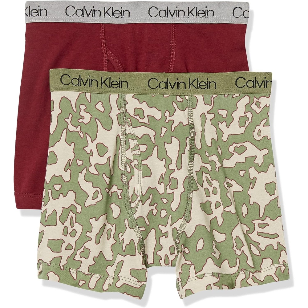 image:imageCalvin Klein Kids Boys Modern Cotton Boxer Brief Underwear 2PackOlivine Outline CamoZinfandel
