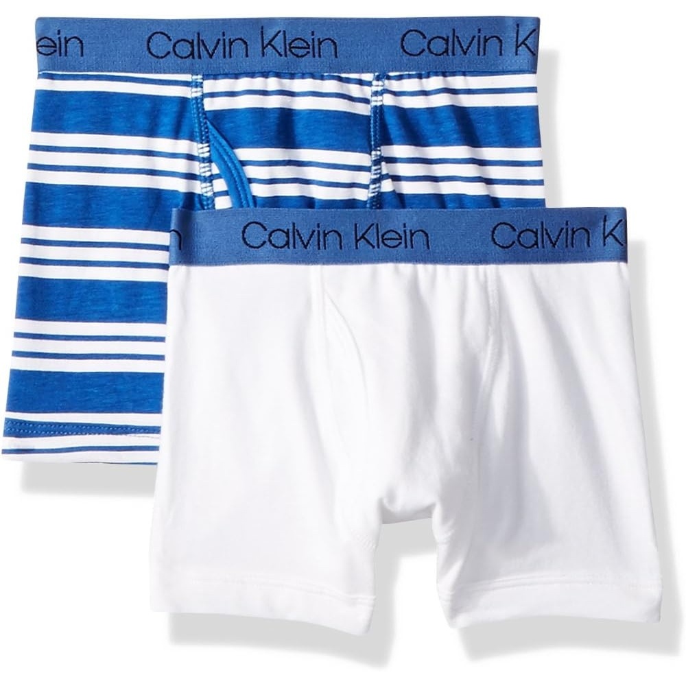image:imageCalvin Klein Kids Boys Modern Cotton Boxer Brief Underwear 2PackWhiteBlue StripeWhite
