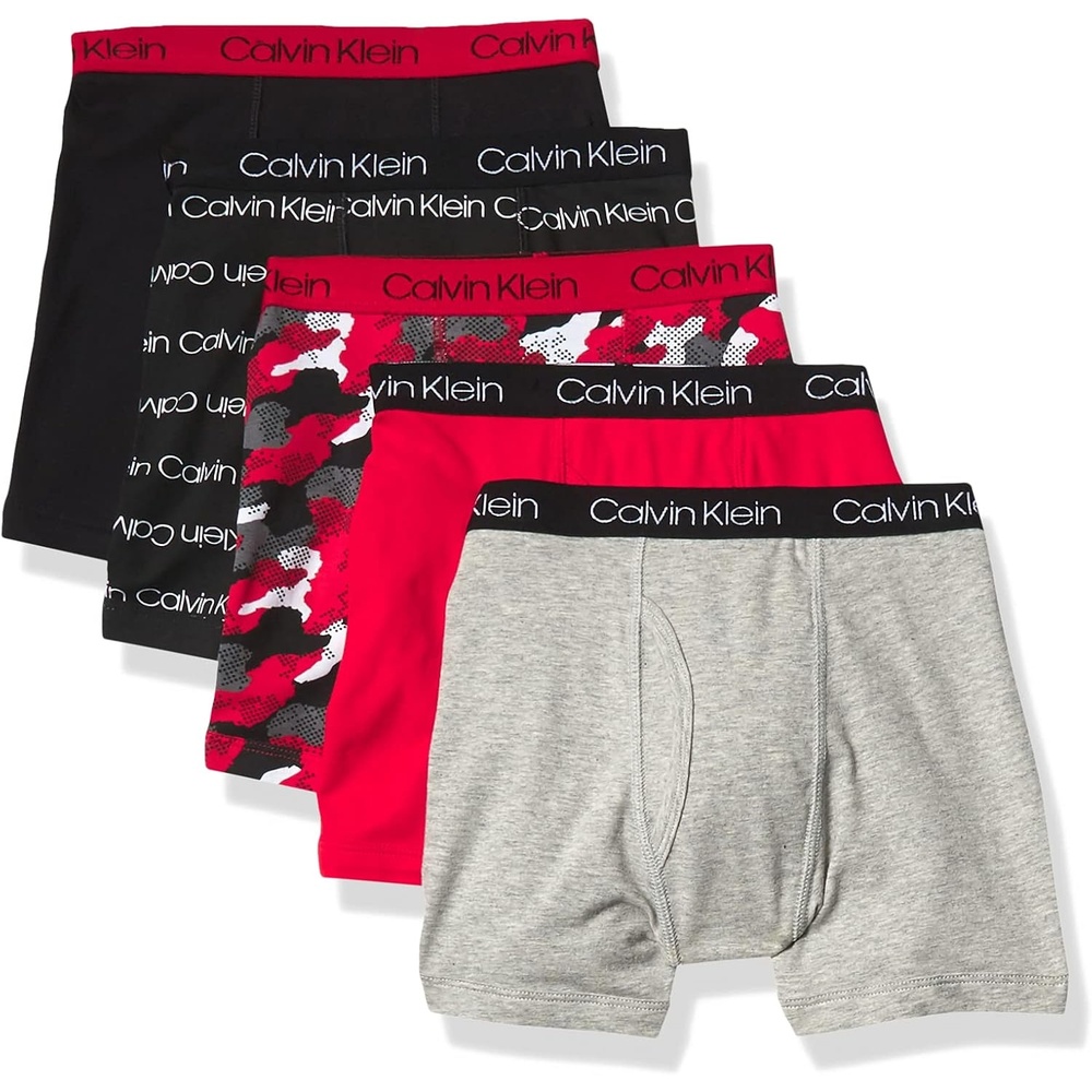 image:imageCalvin Klein Kids Boys Modern Cotton Boxer Brief Underwear 5PackBlackHeatherCamoRedStripe