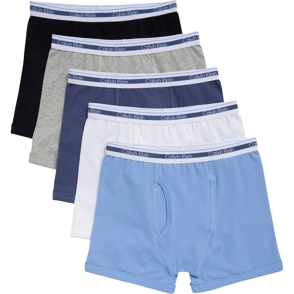 image:imageCalvin Klein Kids Boys Modern Cotton Boxer Brief Underwear 5PackHeather GrayBlackWhiteBlue DescentBlue Indigo