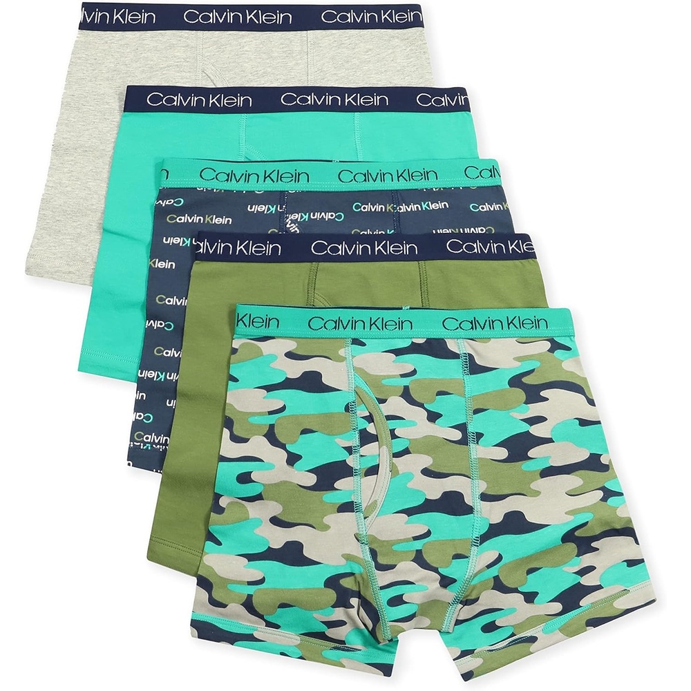 image:imageCalvin Klein Kids Boys Modern Cotton Boxer Brief Underwear 5PackHeather GreyCamoNavyGreenOlive