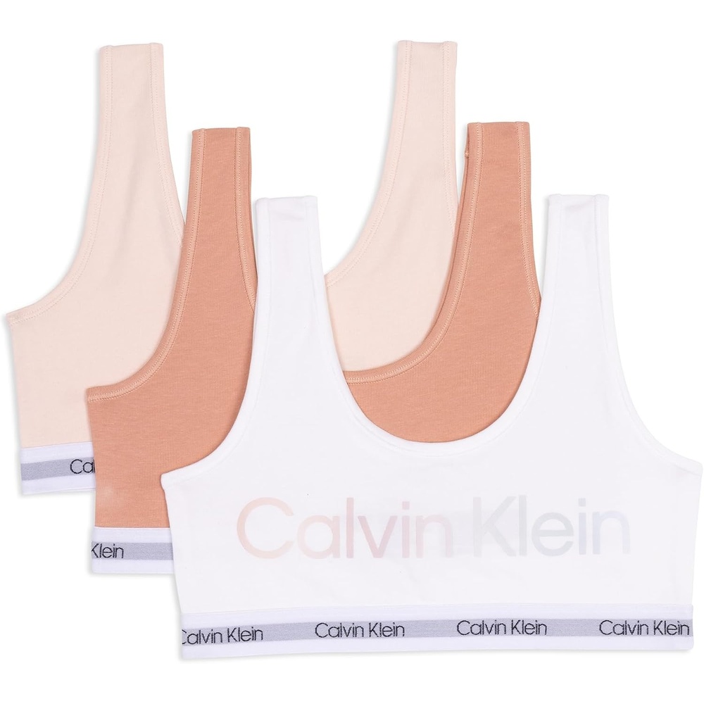 image:imageCalvin Klein Kids Girls Modern Cotton Bralette 3PackCk Gradient LogoCaf CremeCream Tan