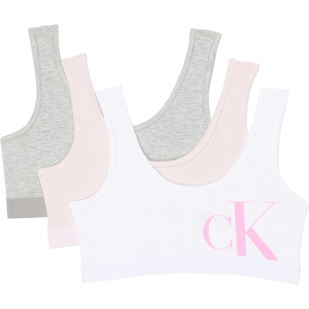 image:imageCalvin Klein Kids Girls Modern Cotton Bralette 3PackCrystal PinkHeather GreyWhite