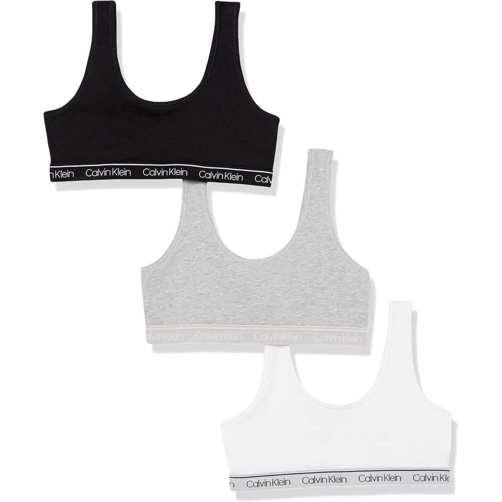 image:imageCalvin Klein Kids Girls Modern Cotton Bralette 3PackHeather GreyWhiteBlack