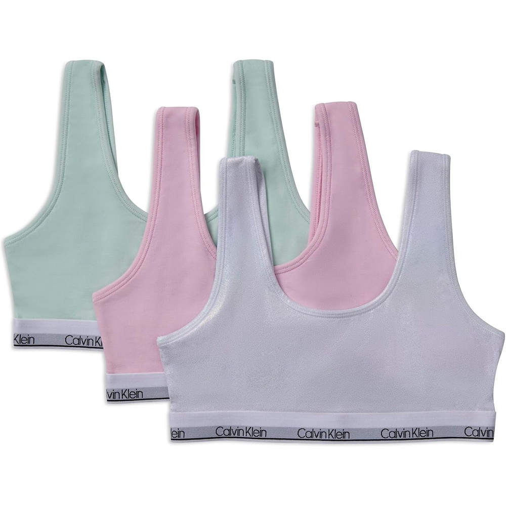 image:imageCalvin Klein Kids Girls Modern Cotton Bralette 3PackIridescentPink LadyGlacier