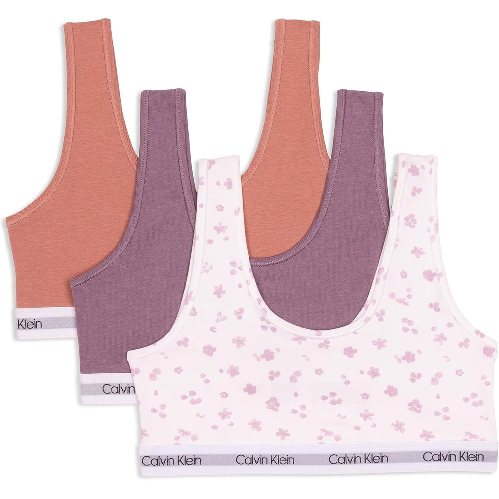 image:imageCalvin Klein Kids Girls Modern Cotton Bralette 3PackMauve Micro PetalRefined PlumModern Rose