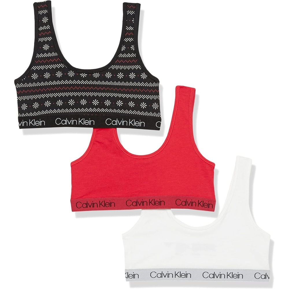 image:imageCalvin Klein Kids Girls Modern Cotton Bralette 3PackRedBlack FairlisleWhite