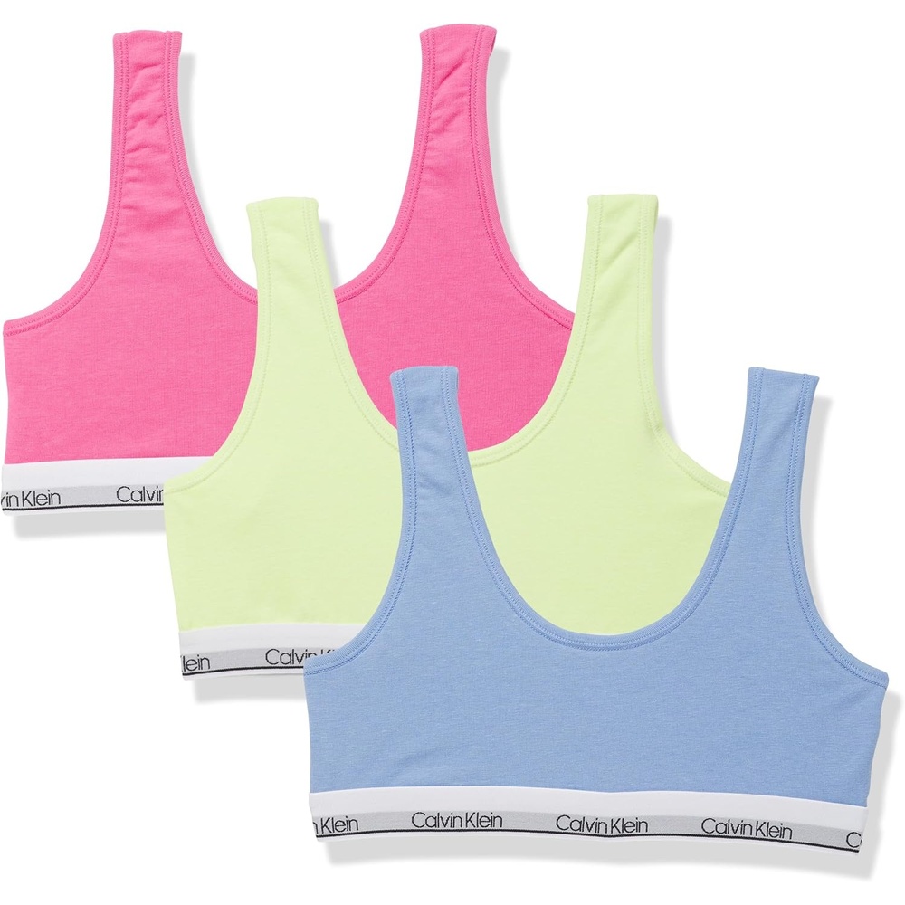 image:imageCalvin Klein Kids Girls Modern Cotton Bralette 3PackShocking PinkHydrangeaEngery