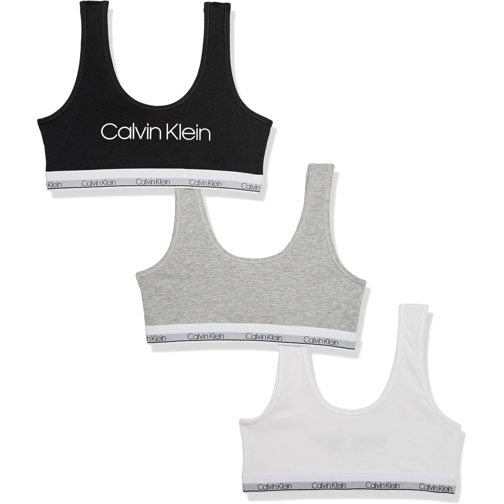 image:imageCalvin Klein Kids Girls Modern Cotton Bralette 3PackWhiteBlackHeather Grey