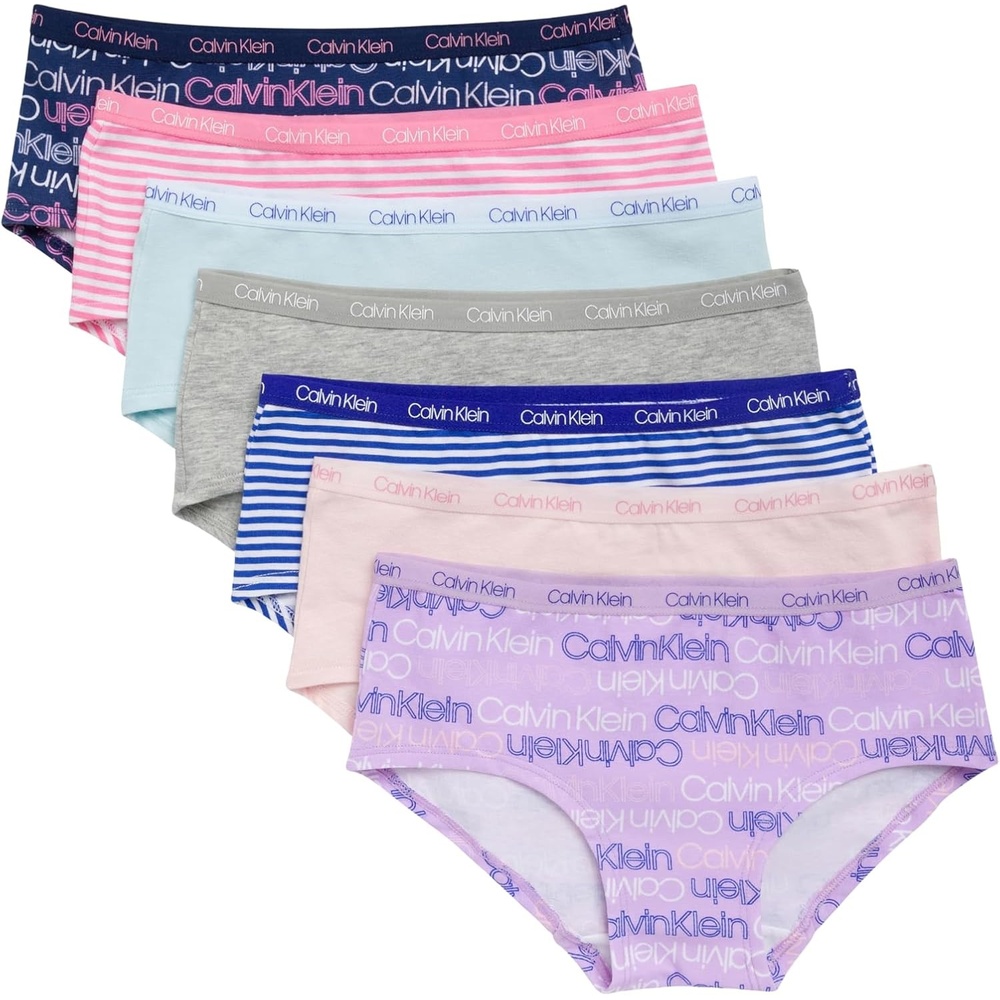 image:imageCalvin Klein Kids Girls Modern Cotton Hipster Underwear 7PackPinkBlueGreyPurplePrintsStripes