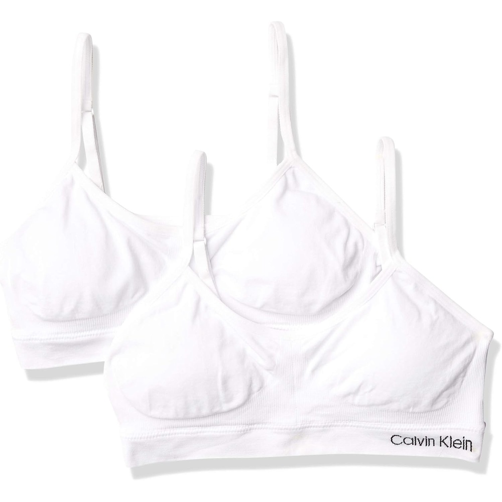 image:imageCalvin Klein Kids Girls Seamless Wirefree Comfort Bralette Bra 2PackClassic WhiteClassic White