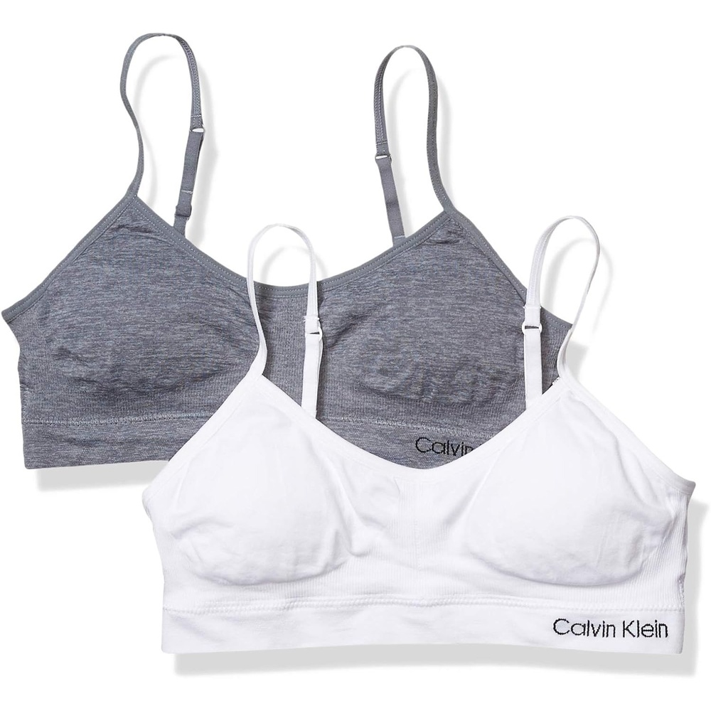 image:imageCalvin Klein Kids Girls Seamless Wirefree Comfort Bralette Bra 2PackWhiteHeather Grey
