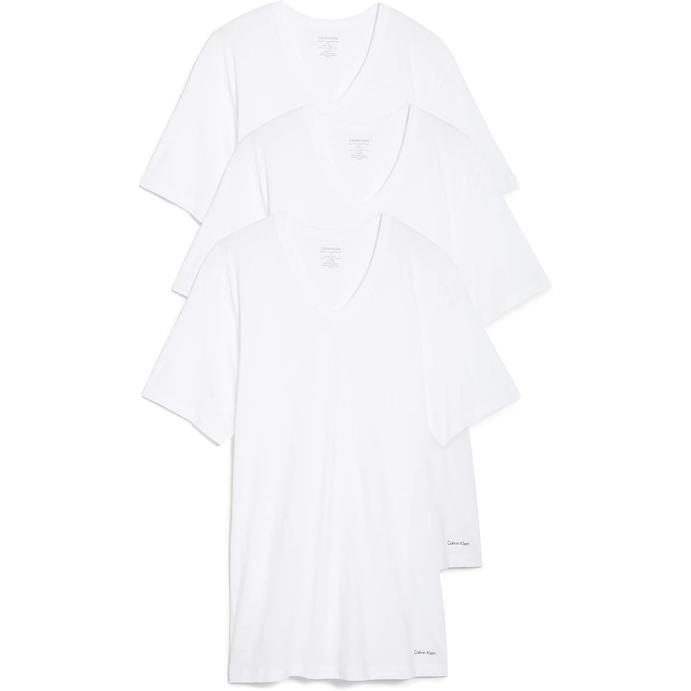 image:imageCalvin Klein Mens Cotton Classic 3Pack Slim Undershirts3 White  Vneck