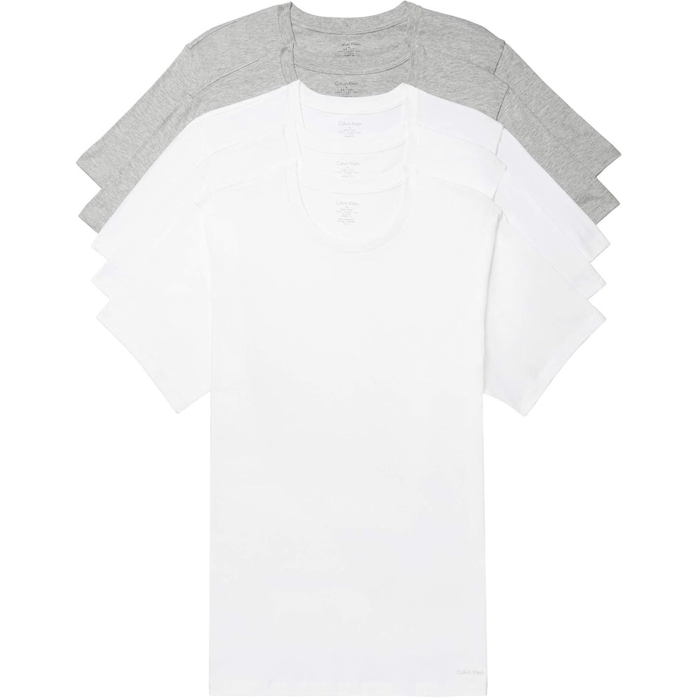 image:imageCalvin Klein Mens Cotton Classics 5Pack Undershirts3 White  2 Grey Heather Crewneck